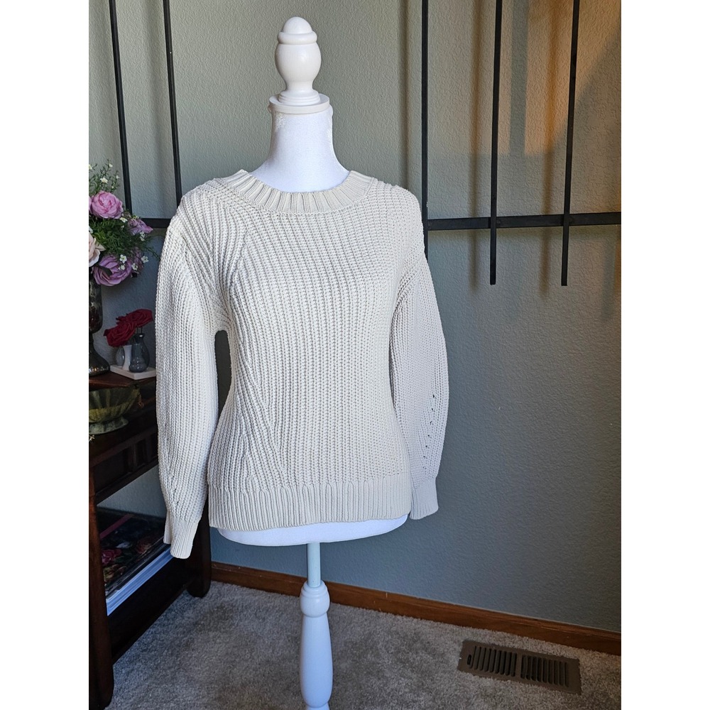 Everlane Link-Stitch Crewneck Sweater Womens Small Ivory White Cotton Knit